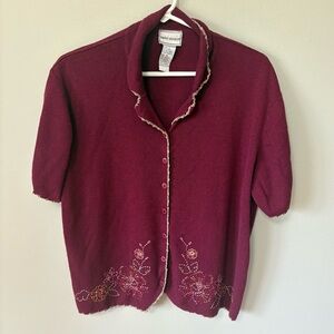 Vintage Floral Embroidered Button Down Sweater Napa Valley